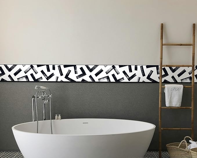 FLFK Black and White Design Wallpaper Border - Peel and Stick Wall Paper, Self Adhesive Removable PVC Borders Sticker, Modern Waterproof Trim for Home Decor, 9" x 240"