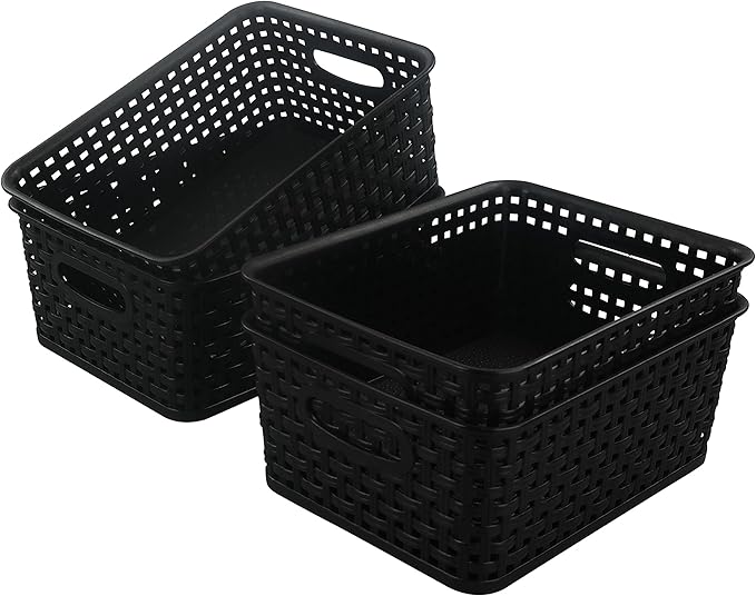 Morcte Black Plastic Storage Basket Bins Organizer, 4-Pack