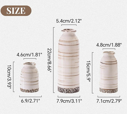 Beige Ceramic Vase Set of 3, Farmhouse Decorative Vase for Pampas Grass, Living Room, Bathroom, Bookshelf, Centerpieces Beige