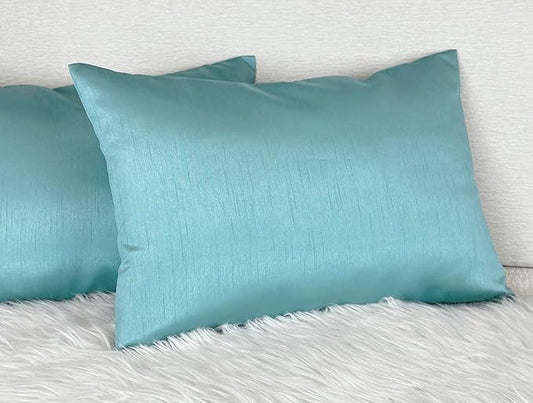 Aiking Home 12x18 Inches Faux Silk Rectangular Throw Pillow Cover, Zipper Closure, Aqua (Set of 2)