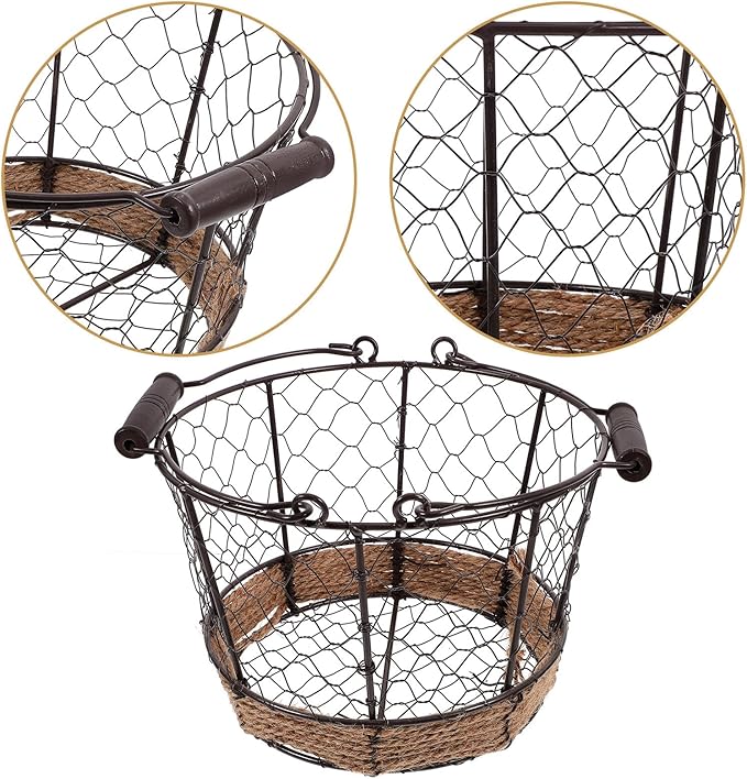 Iron Wire Woven Small round Storage Basket, Metal Organizer Basket for Kitchen Countertop, Fruit and Bread Holder for Home Storage and Table Serving