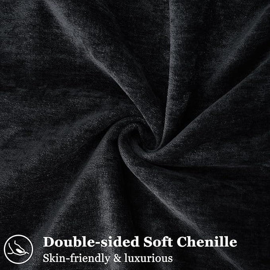 decorUhome Spring Couch Euro Sham Throw Pillow Covers 24x24 Set of 2, Decorative Soft Velvet Neutral Chenille Pillow Covers with Elegant Design for Sofa Bed Living Room Home Decor, Black