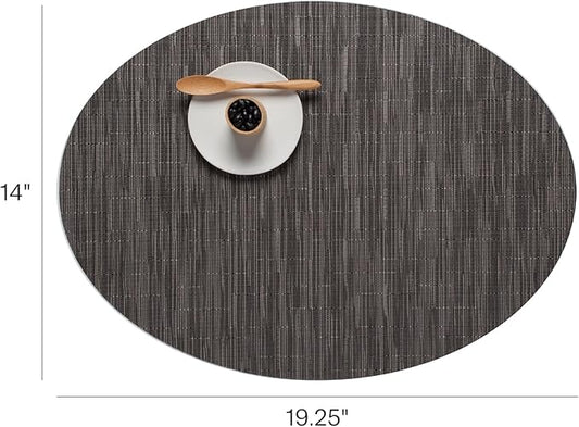 Chilewich Bamboo Placemats Set of 4 - Woven Oval Placemats - Reusable, Stain-Resistant, Indoor/Outdoor Tabletop Protection - 19" x 14" - Grey Flannel