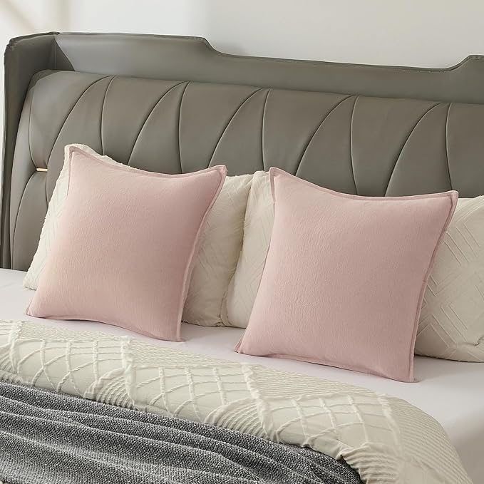 FUTEI Pink Chenille Throw Pillow Covers 26x26 Inch Set of 2,Edges Double-Stitched Euro Pillow Shams,Modern Home Decor for Couch Living Room