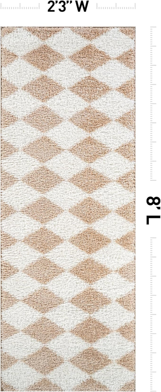 Rugshop Diamond Wave Shag Runner Rug Beige 2' 3" x 8' Perfect for Hallways, Kitchens, or Behind The Sofa