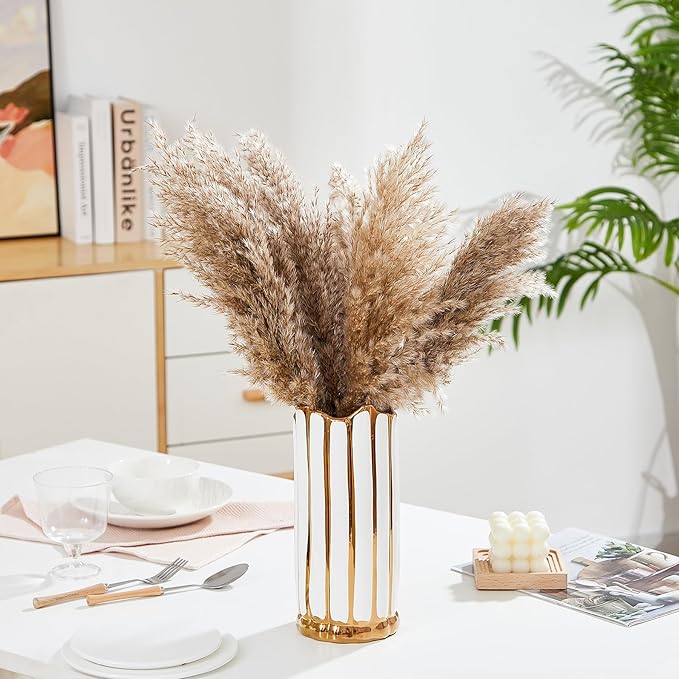 White Ceramic Flower Vase, Modern Home Decor, Large for Pampas Grass