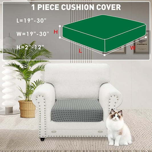 MAXIJIN Couch Cushion Covers for Sectional Sofa, Stretch Sofa Cushion Cover Washable Furniture Protector with Elastic Bottom & Non-Slip Strap for Pets Kids (1PC Seat Cover, Light Gray)