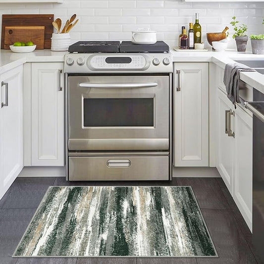 Modern Abstract Entryway Rug Indoor 2x3 Washable Rug Non-Slip Soft Small Area Rug Forest Green Kitchen Mats Thin Print Faux Wool Floor Carpet Throw Rugs for Entrance Bedroom
