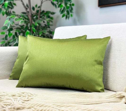 Aiking Home 12x18 Inches Faux Silk Rectangular Throw Pillow Cover, Zipper Closure, Green (Set of 2)