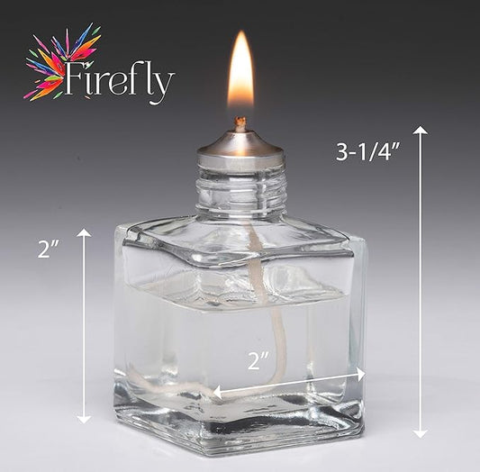 Firefly Fuels Refillable Glass Liquid Candle. Vintage-Look Aura Petite 2.75-oz Reusable Oil Candle for Restaurant Ambience, Indoor Lighting, and Outdoor Events. Use with Liquid Paraffin or Lamp Oil
