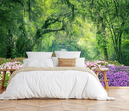 Sunny Flowers and Forest Wallpaper for Living Room, Bedroom, Bathroom Background Wall Decoration Mural(Non-self-Adhesive)