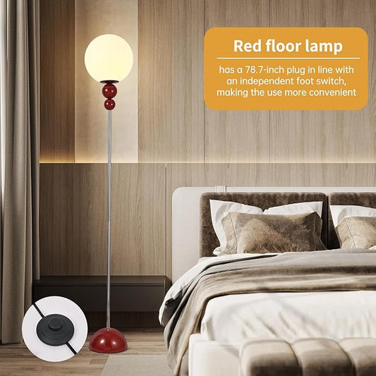 Red Floor Lamp for Living Room, Modern Floor Lamps for Bedroom,On/Off Foot Switch, Globe Standing Lights for Office Cafe, Includes E26 Bulb 15W Reading Corner Light Include 70.87in Plug Cord