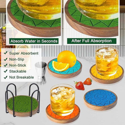 Coasters for Drinks Absorbent 5 Pack, Coasters for Coffee Table with Holder, Non-Slip, Non-Stick, Suit for Kinds of Cups 4.3 inch Colorful