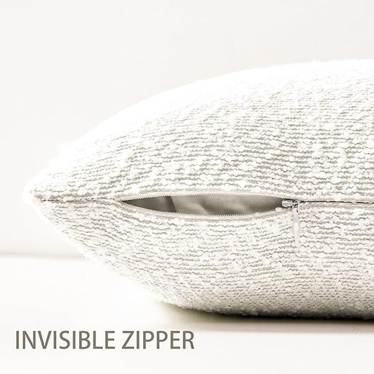 Boucle Decorative Lumbar Pillow Covers for Couch Set of 2, 12x20 inches, White
