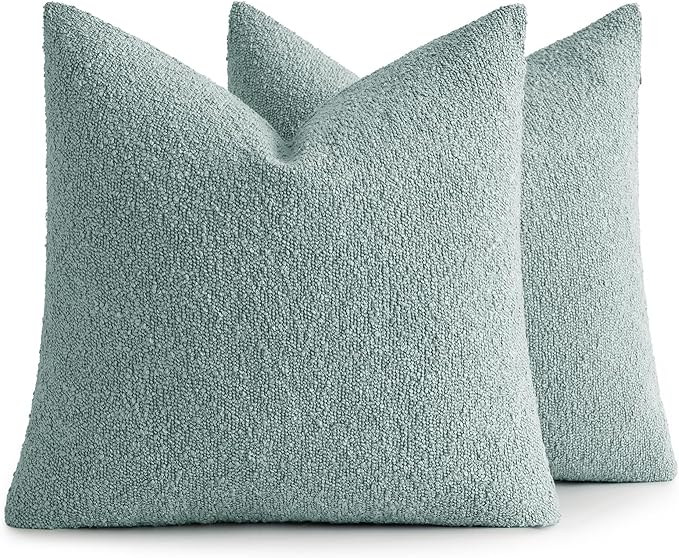 MIULEE 18x18 Inch Decorative Pillow Covers for Couch Bed Set of 2 Textured Boucle Neutral Winter Throw Pillows Aqua Blue Accent Solid Cushion Pillowcases Sofa Livingroom Home Decor