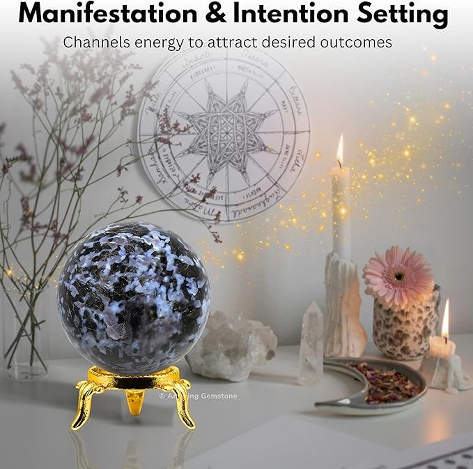 Amazing Gemstone Indigo Gabbro Crystal Ball with Stand - 1.5 Inches Crystal Sphere Meditation Balls for Witchcraft and Decorative Balls