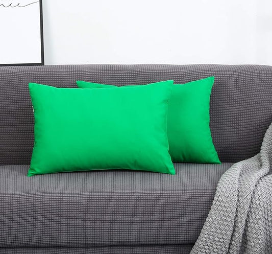TangDepot Handmade Decorative Solid 100% Cotton Canvas Throw Pillow Covers/Pillow Shams, (12"x18", Bright Green)