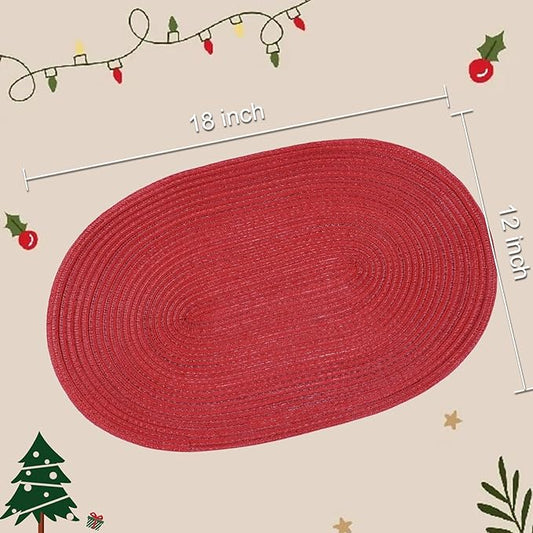 Noctiflorous Oval Braided Placemats Set of 8 Woven 12x18 Inch Non Slip Washable Heat Resistant Place Mats Round Tablemats for Dining Kitchen Party Daily Table Decor Dinner Mats (Red, 8)