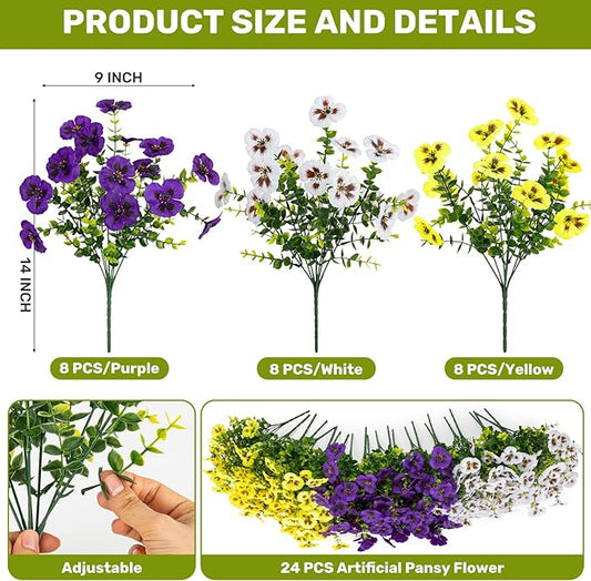 Artificial Flowers, 24 Bundles, Decorative Bouquets for Home, Wedding, Garden, Office Decor (3 Multicolor)