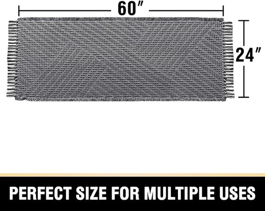 H.VERSAILTEX Waffle Bath Runner Rug Long Bath Mat Super Absorbent Boho Bath Rugs Non Slip Bath Runner for Bathroom Floor Machine Washable Dry Fast Bathroom Rugs with Tassels, 24" x 60", Gray