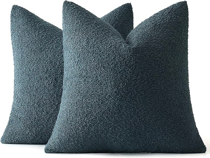 MIULEE 20x20 Inch Decorative Pillow Covers for Couch Bed Set of 2 Textured Boucle Neutral Winter Throw Pillows Dark Blue Accent Solid Cushion Pillowcases Sofa Livingroom Home Decor