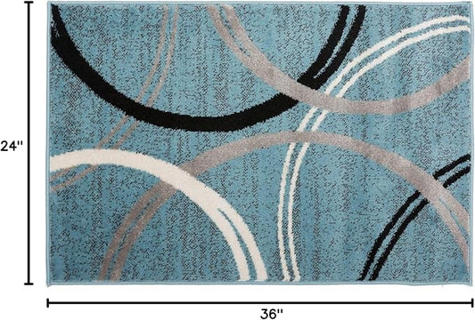 Rugshop Modern Wavy Circles Design Accent Rug, Carpet with Jute Backing for Entryway, Bathroom, or Kitchen, Blue, 2' x 3'