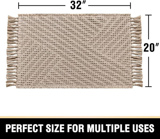 H.VERSAILTEX Waffle Bath Mat Super Absorbent Boho Bath Mat Non Slip Bath Rugs for Bathroom Floor Machine Washable Dry Fast Bathroom Rugs with Handmade Tassels, 20" x 32", Irish Cream