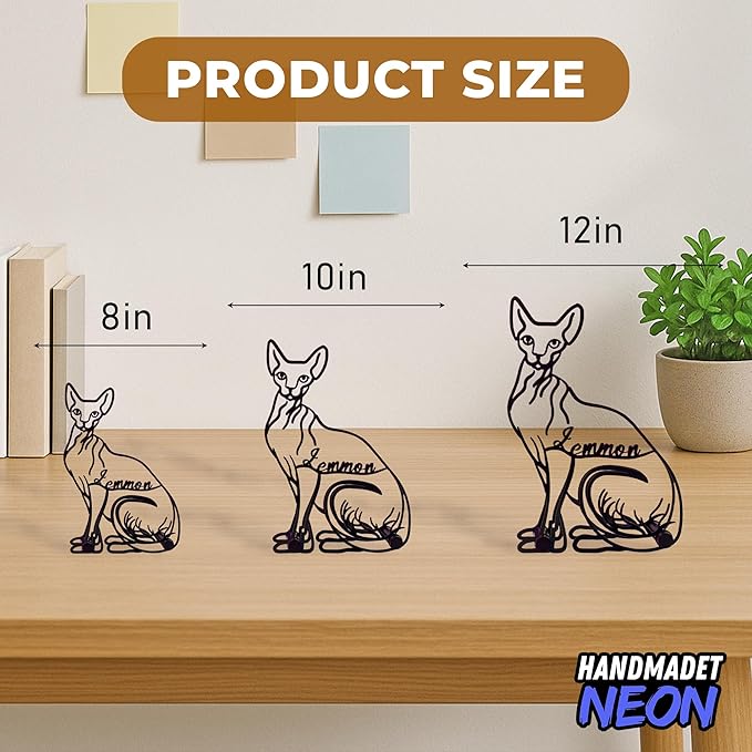 Personalized Sphynx Cat Minimalist Sculpture, Custom Pet Name Metal Desk Decor, Decorative Aesthetic Table Sign Gifts For Cats Lovers, Kids Room, Home Office Decorations