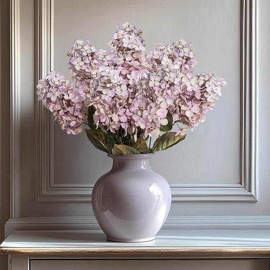 Fake Hydrangea Silk Flowers with Stems,Faux Hydrangea Artificial Flowers Purple for Home Wedding,Dried Hydrangea Artificial Flowers Bouquet Vase Decor 24"(Light Purple ) 8pcs No Vase