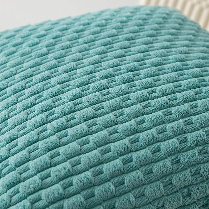 Kevin Textile Throw Pillow Covers Soft Corduroy Decorative Set of 2 Boho Striped Pillow Covers Pillowcases Farmhouse Home Decor for Couch Bed Sofa Living Room 18x18 Inch Aqua Green
