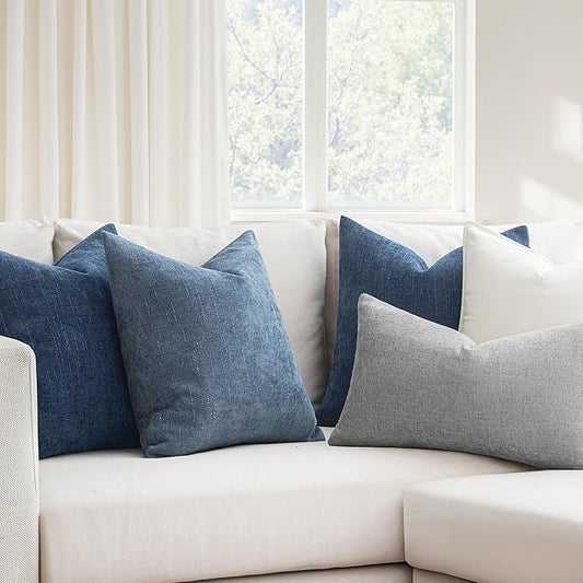 MIULEE Pack of 2 Decorative Throw Pillow Covers Soft Chenille Throw Pillows Solid Textured Cushion Covers for Couch Sofa Bedroom Living Room 18x18 Inch, Navy Blue