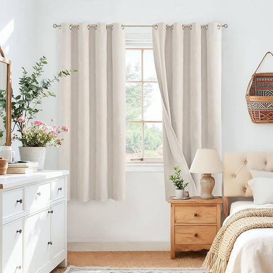 BGment Light Beige Blackout Curtains for Bedroom 63 Inch Long - Linen Textured Thermal Insulated Total Sun Blocking Bronze Grommet Window Drapes for Farmhouse, 2 Panels, 52 x 63 Inch