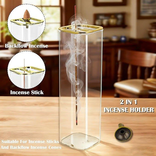 1 Pack HZCPENG Incense Holder, 2 in 1 Incense Burner for Sticks or Backflow Incense, Anti-ash Square Incence-Stick Holder for Meditation, Yoga, Relaxation, and Home Décor