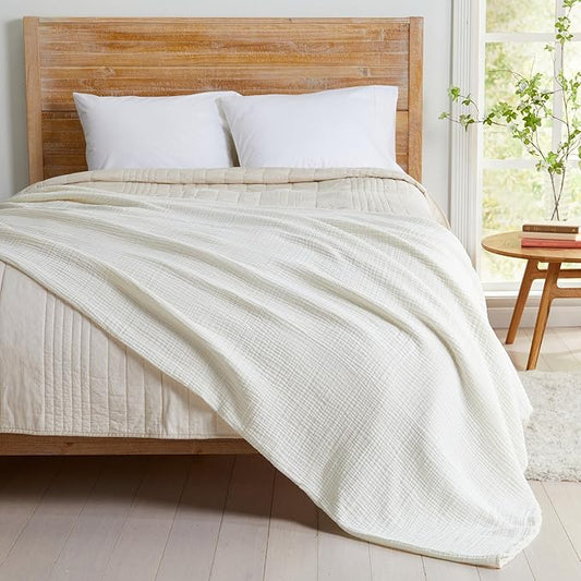 100% Cotton Muslin King Size Blanket | Soft, Breathable, and Lightweight Bed Blanket for All-Season | Perfect for Layering | Maria Collection (King, Off-White)