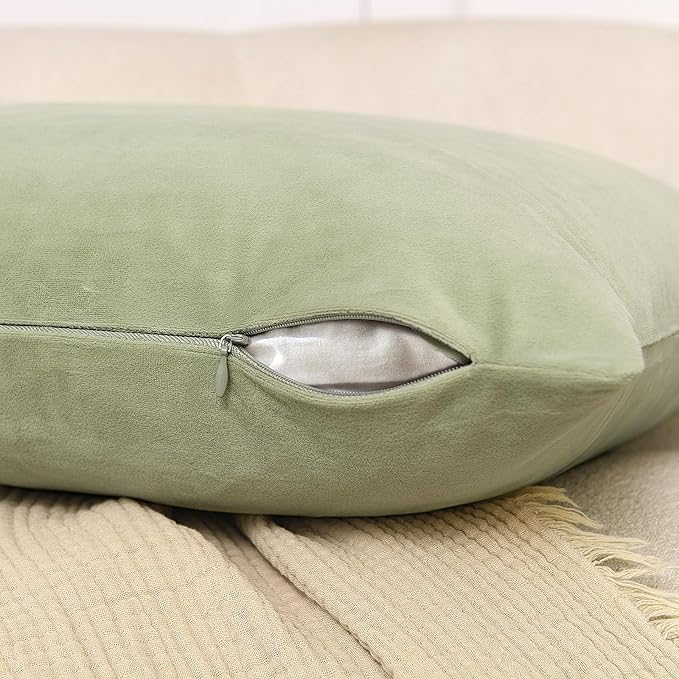 22x22 Velvet Pillow Covers Set of 2 Sage Green Decorative Square Throw Pillowcase Soft Solid Cushion Covers for Bedroom Living Room Outdoor Indoor Decoration
