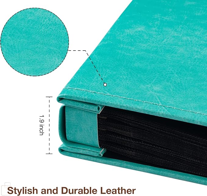 potricher Small Photo Album 4x6 100 Photos Leather Cover Picture Book with 100 Horizontal Pockets for Family Wedding Anniversary and Baby (Teal)