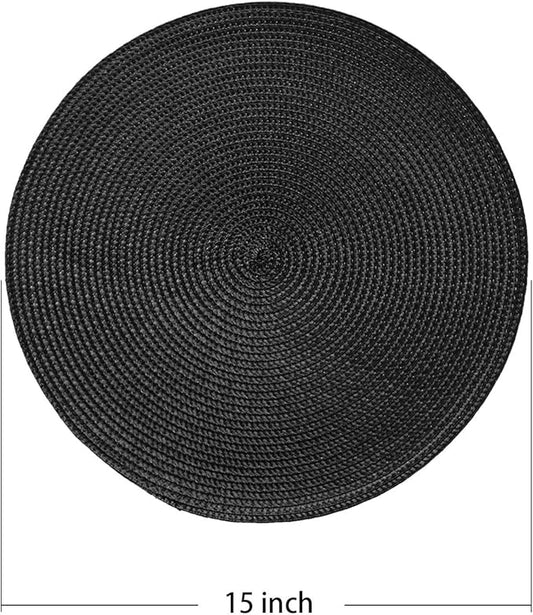 AHHFSMEI Round Braided Placemats 15 Inch Round Table Mats for Dining Tables Natural Woven Heat Resistant Place mats Set of 4 (Black,4)