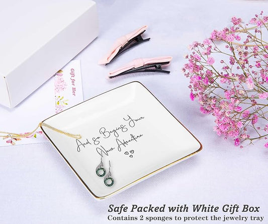 and So Begin Your New Adventure-Funny Wedding or Engagement Gift for Bride-Bride to Be-Newlyweds Newly Engaged Present-Bridal Shower Gifts-Hen Night Bachelorette Party Present-Jewelry Tray Ring Dish