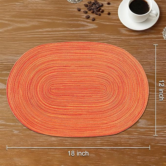 Noctiflorous Oval Braided Placemats Set of 4 Woven 12x18 Inch Non Slip Washable Heat Resistant Place Mats Tablemats for Dining Kitchen Party Daily Table Decor Dinner Mats (Fall Orange, 4)