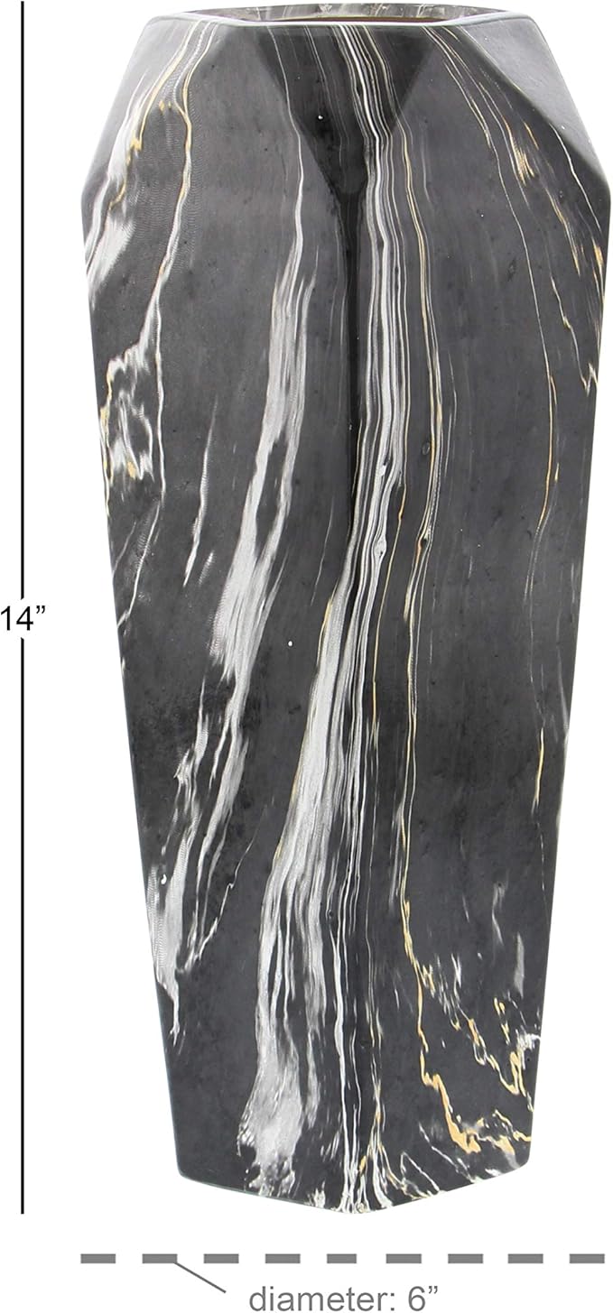 Deco 79 Ceramic Decorative Vase Faux Marble Centerpiece Vase, Flower Vase for Home Decoration 7" x 7" x 14", Black