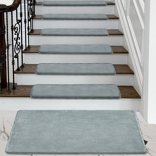PURE ERA Carpet Stair Tread Landing Mat Area Rug Ultra Plush Shag Soft Non Slip Skid Resistant Tape Free Indoor Doormat Washable Reusable Greenish Gray 2' X 3'