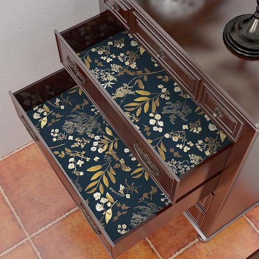 Dark Blue Leaf Wallpaper Peel and Stick Dark Blue Floral Wallpaper for Bedroom Vintage Leaf Contact Paper Waterproof Self Adhesive Boho Floral Wall Paper for Bedroom Walls Countertop 17.5in x 197in