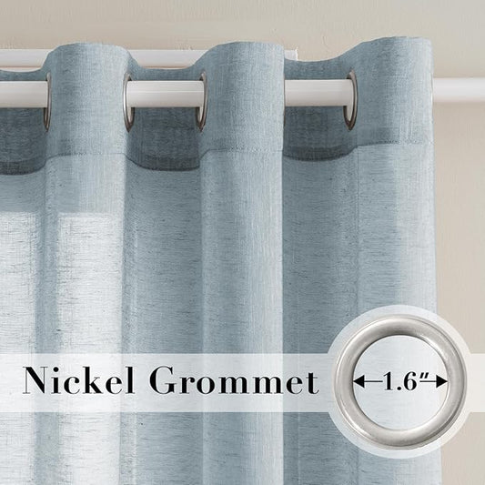 H.VERSAILTEX Linen Curtains Flax Linen Blended Curtain Panels for Living Room/Bedroom Semi Sheer Privacy Curtains 72 inch Length 2 Panels Set Nickel Grommet Window Drapes (52" W x 72" L, Teal)