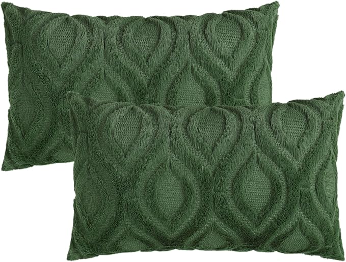 decorUhome Spring Throw Pillow Covers 12x20 Inch Set of 2, Soft Plush Faux Wool Forest Elf Solid Couch Pillow Covers, Accent Farmhouse Neutral Square Pillow Cases for Sofa Bed Living Room