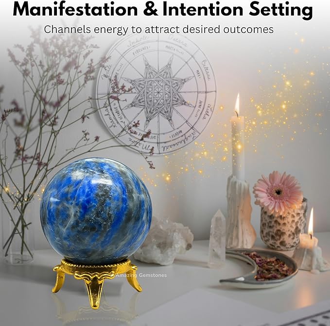 Amazing Gemstone Lapis Lazuli Crystal Ball with Stand - 1.5" Inches Crystal Sphere Meditation Balls for Witchcraft and Decorative Balls