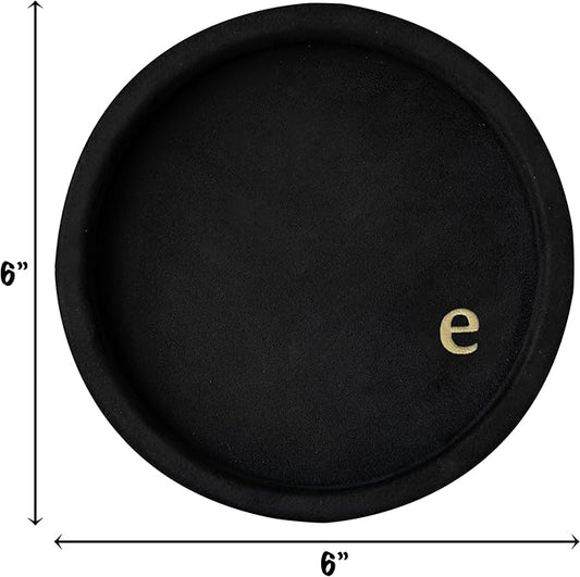 COLLECTIVE HOME - Velvet Jewelry Tray, 6" Monogrammed Jewelry Dish, Smooth Velour Display Dish for Rings, Earrings, Necklaces, Makeup, Personalized Gifts for Women (Black-e)