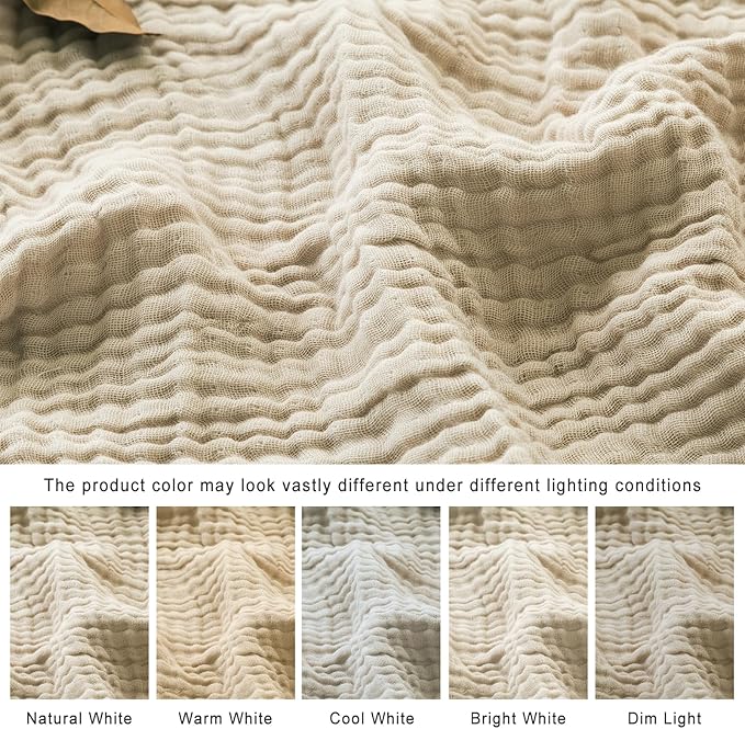 EMME Cotton Muslin King Blanket Big Oversized Bed Layering Bedspread Coverlet Light Tan Breathable Gauze Soft Lightweight Blankets (120"x94")