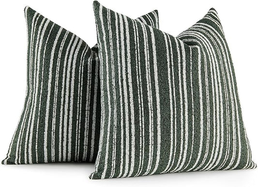 AmHoo Pack of 2 Textured Boucle Throw Pillow Covers Accent Striped Cozy Soft Decorative Couch Cushion Case for Chair Sofa Bedroom Living Room Home Decor 20 x 20-Inch Black Forest