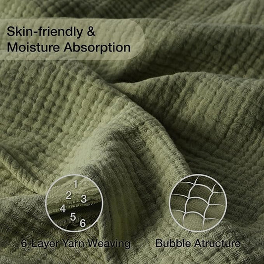 100% Cotton Muslin Blanket 40" x 40", Breathable and Lightweight Cotton Throw Blankets, Soft Cooling Summer Gauze Blanket for All Season, Oive Green