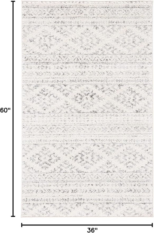SAFAVIEH Area Rug 3x5 - Tulum Collection - Ivory & Grey, Moroccan Boho Tribal Design, Non-Shedding & Easy to Clean, Ideal for Entryway, Foyer, Accent Space, Bedroom (TUL272A)